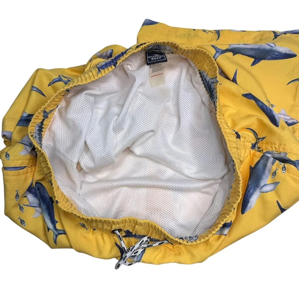 Snapper Rock Mens Yellow Shark Print‎ Swim Trunks Shorts Size L
